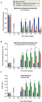 Distinct Analgesic Actions of DHA and DHA-Derived Specialized Pro-Resolving Mediators on Post-operative Pain After Bone Fracture in Mice